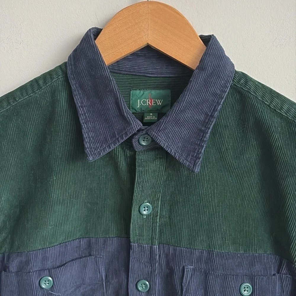 J.Crew Men's Midweight Corduroy Workshirt Green Blue Colorblock Size SMALL